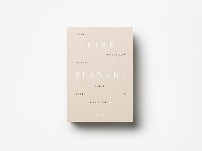 PrintWorks Beige Fire Blanket for Home – Minimaslitc Emergency Safety Cover in Stylish Discreet Book-Style Storage Box