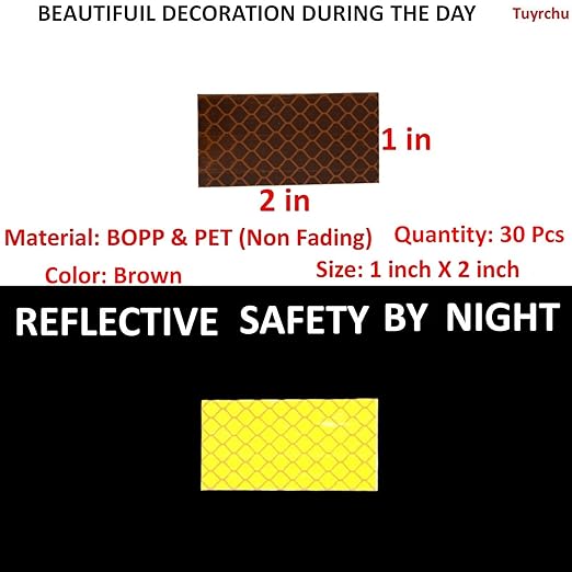 Brown Reflective Stickers 1 inch X 2 inch, Outdoor Waterproof High Visibility Warning Safety Adhesive Reflector Tape (30 Pcs)