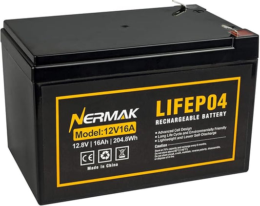 12V 16Ah Lithium LiFePO4 Deep Cycle Battery, 2000+ Cycles Lithium Iron Phosphate Rechargeable Battery for Solar/Wind Power, Lighting, Scooters, UPS, Power Wheels, Fish Finder, Built-in 16A BMS
