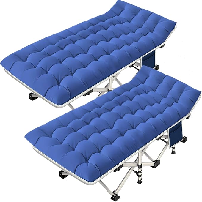 2 Pack Camping Cot with Mattress Comfortable Cot Bed Folding Cot Heavy Duty Cots for Sleeping with Carry Bag for Adults Kids Guest Bed Outdoor Indoor Home