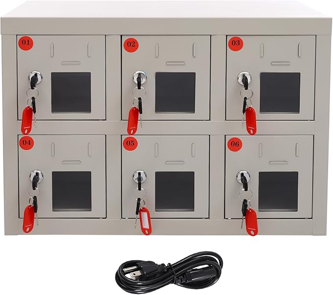 Cell Phone Locker 6 Slot Cellphone Charging Station Metal Cellphone Charging Cabinet Rechargeable Mobile Phone Cabinet for Office Classroom (6 Slot)