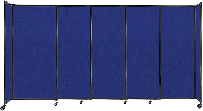 Versare Straightwall Sliding Portable Wall Partition | Freestanding Office Dividers | Locking Wheels | Temporary Room Separator | 11'3'' Wide x 6' Tall Royal Blue Fabric Panels