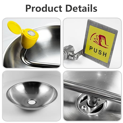 Eye Wash Station Emergency Wall-Mounted, OSHA Approved, 304 Stainless Steel Eye Wash Station, Portable First Aid Eyewash Station Eye Irrigation Sign & Enlarged Basin