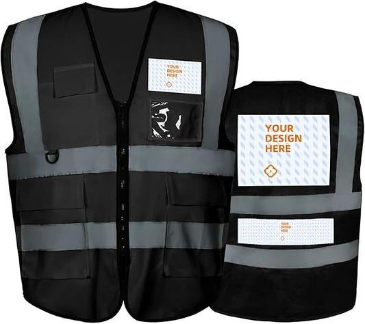 Custom Safety Vest Personalized Logo Hi Vis Reflective Zipper Work Vest with Pockets Fluorescent Yellow Class 2