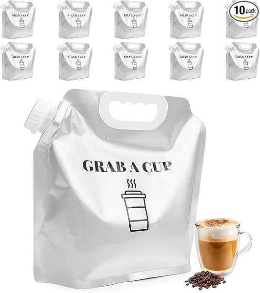 10 Pack Disposable Coffee Dispensers with Handle Coffee Box Cold Hot Beverage Dispenser COFFEE Carrier with Handle Take Out Camping Water Storage Containers Water Bag for Hiking (88oz) (White)