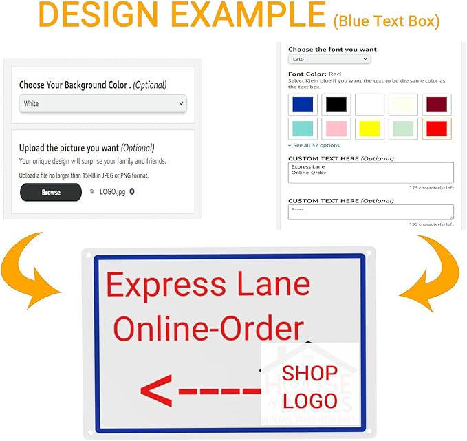 Custom Outdoor Metal Sign - 12 x 8 Customized Personalized Aluminum for Office, Home, Business, Decor, Custom Road, Rust-Proof (Blue Text Box)