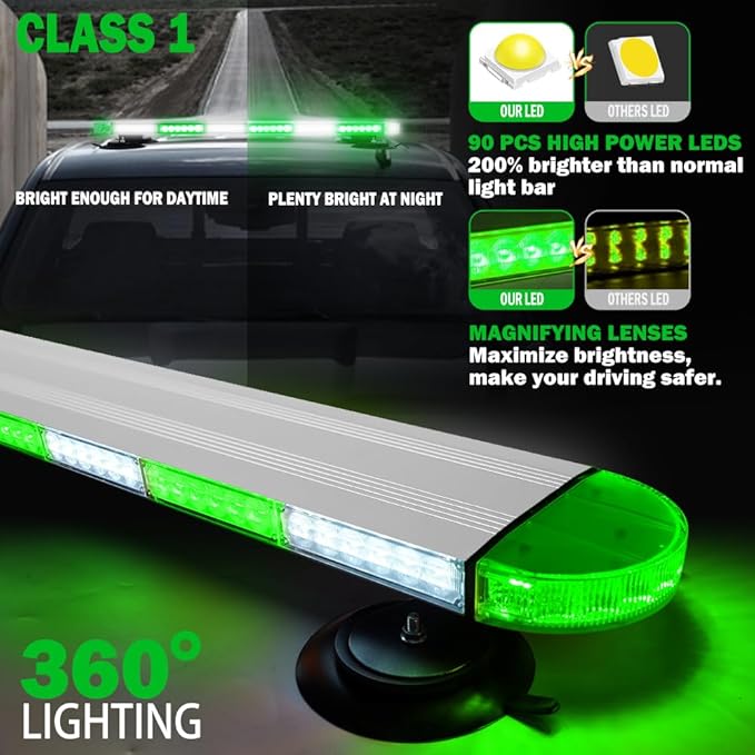 ASPL 31 inch Low Profile Rooftop Emergency Strobe Lights Bar Full Aluminum Flashing Safety Warning Traffic Advisor Lightbar Hazard Snow Plow Light for Trucks Tow Construction Vehicles (Green/White)