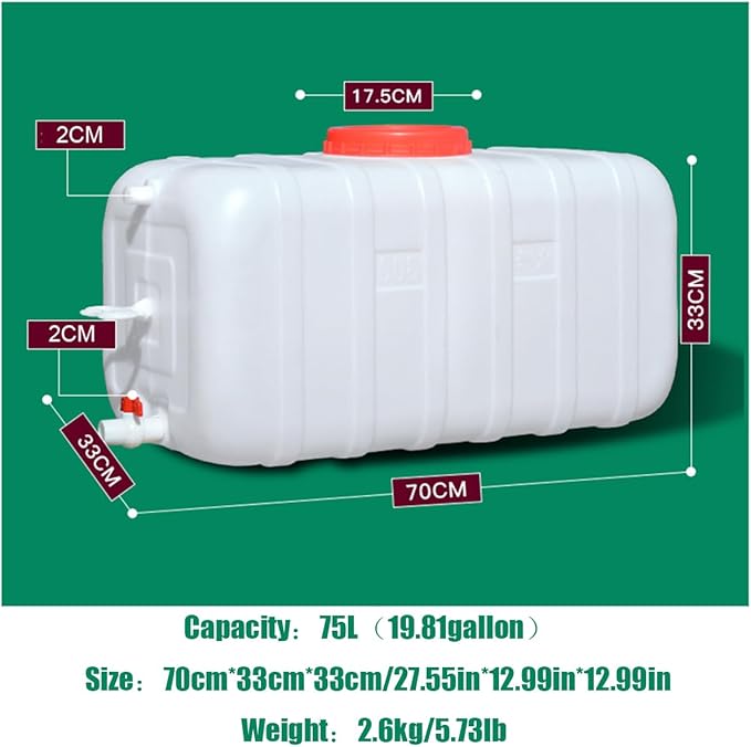 Food Grade Water Carrier 45L/75L/100L/200L Water Container Water Container with Faucet，Portable Water Storage Jug Perfect for Outdoors Camping Hiking Emergency(Size:75L/19.81gal)