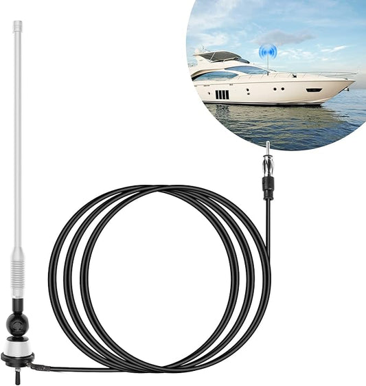 Universal Boat Radio Antenna - Flexible Mast for AM/FM, Yacht, Pontoon, Golf Cart, ATV, UTV, RV, Excavator, Tractor & Car Stereo