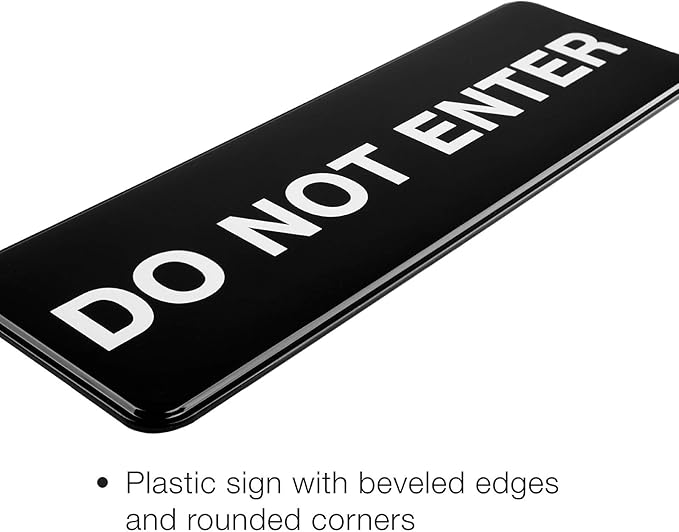 Excello Global Products Do Not Enter Sign: Easy to Mount Informative Plastic Sign with Symbols 9"x3", Pack of 3 (Black)