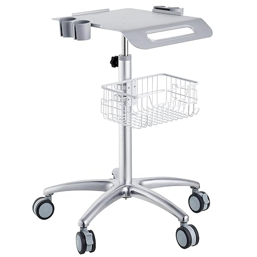 VEVOR Medical Mobile Trolley With Wheels 29.5"-41.3" Height Adjustable Stainless Steel Dental Cart Rolling Desktop Lab With 16.5" 15.7" Large Tabletop