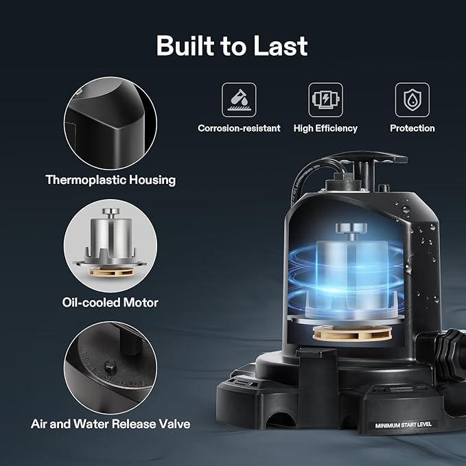 VIVOSUN Submersible Sump Pump, 1575GPH Thermoplastic Portable Utility Water Pump with 10ft Power Cord and 2 Adapters, Ideal for Swimming Pool, Basements, Window Wells