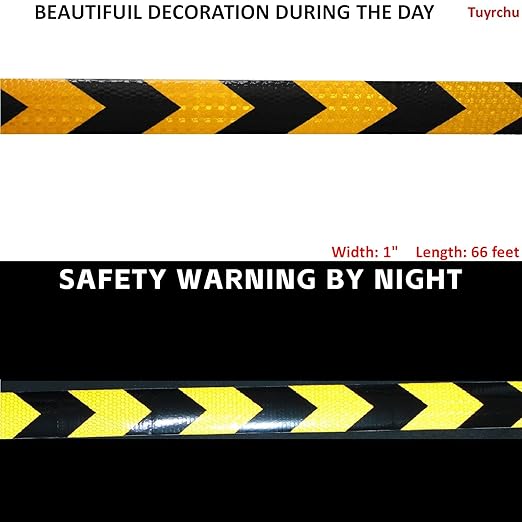Yellow Black Reflective Tape 1 inch Wide for Trailer, Outdoor Waterproof High Visibility Safety Warning Adhesive Strips (66 feet)