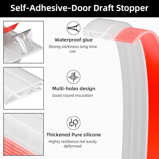 Door Draft Stopper for Bottom of Door, Adjustable Weather Stripping Door Seal for Cold Insulation, Under Door Sweep for Exterior & Interior Doors, Door Bottom Seal Blocker Noise (78inch,Transparent)