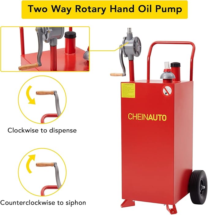 45 Gallon Fuel Caddy, Portable Gas & Diesel Storage Tank with Manual Pump, Fuel Caddy with 4 Wheels for Refueling Cars, Trucks, Lawn Mowers, ATVs, and Boats.
