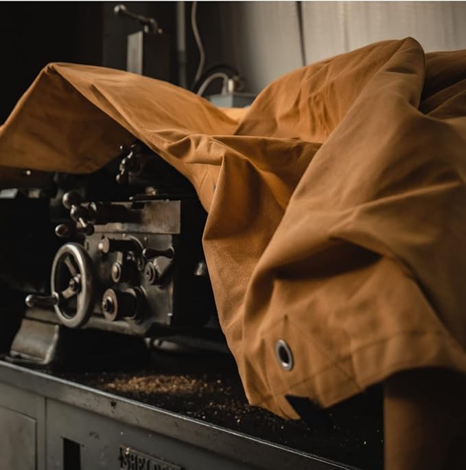 WHITEDUCK Canvas Tarp 18 oz. Heavy Duty Waterproof UV Resistant, Rustproof Grommets, Industrial & Commercial Use Cloth Tarp (Cut Size: 8'x10', Finished Size: 7'6"x9'6", Tan)