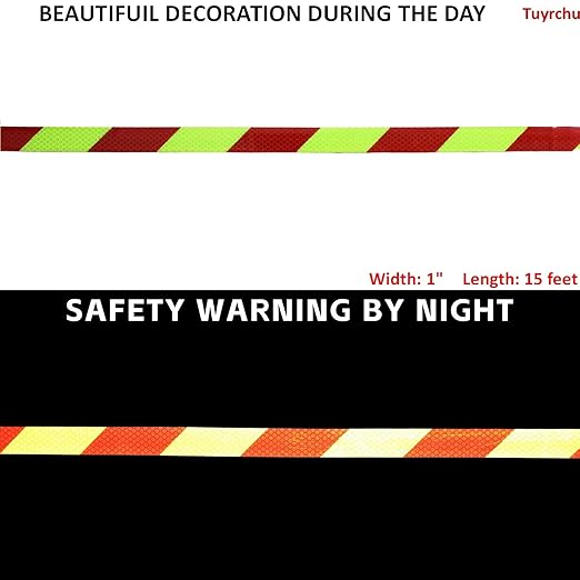 Non Fading Reflective Tape Outdoor Waterproof 1 inch Wide, High Visibility Industrial Marking Tape, Safety Adhesive Stickers (15 feet)