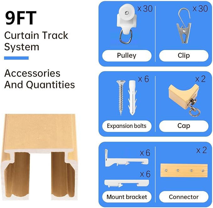 Ceiling Curtain Track Ceiling and Wall Mounted Heavy-Duty Curtains Rails Room Divider Curtains Shower RV Tracks Ceiling Sliding Curtain Rods With Clips,Gold 9ft.