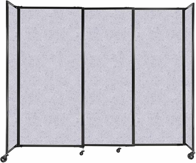 Versare Straightwall Sliding Portable Wall Partition | Freestanding Office Dividers | Locking Wheels | Temporary Room Separator | 7'2" Wide x 6' Tall Marble Gray SoundSorb Panels