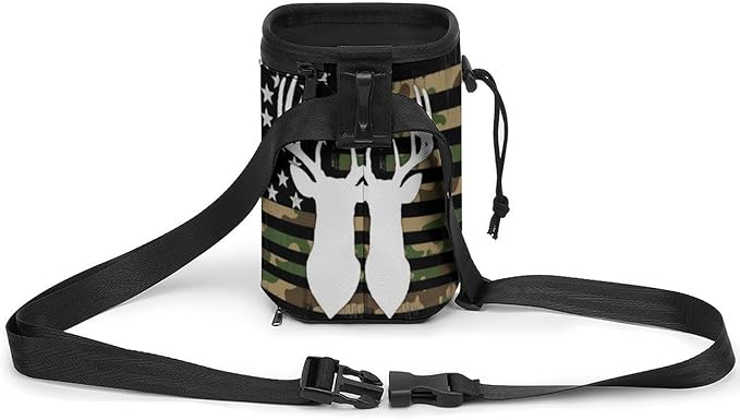 Fashion Pet Training Package, Portable Travel Dog Carrier Bag, Puppy Snack Pocket with Adjustable Waist Belt for Cat Dog Puppy Camouflage American Flag Hunting Deer Camo