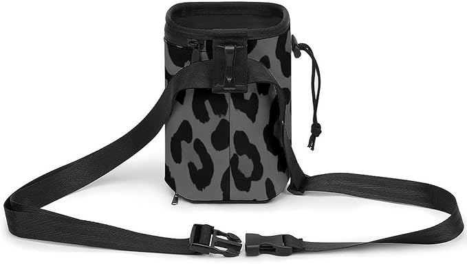 Portable Travel Dog Carrier Bag, Fashion Pet Training Package, Puppy Snack Pocket with Adjustable Waist Belt for Cat Dog Puppy Dark Gray Black Leopard Cheetah Print