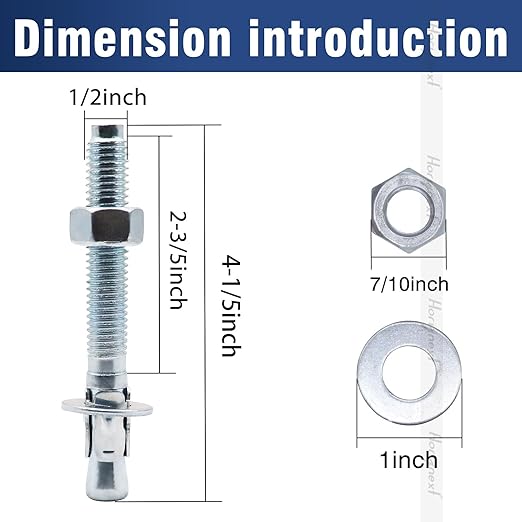 1/2" x 4-1/4" Wedge Anchor, for Cement and Concrete only, zinc-Plated Carbon Steel Screws and lag Bolts （20pcs