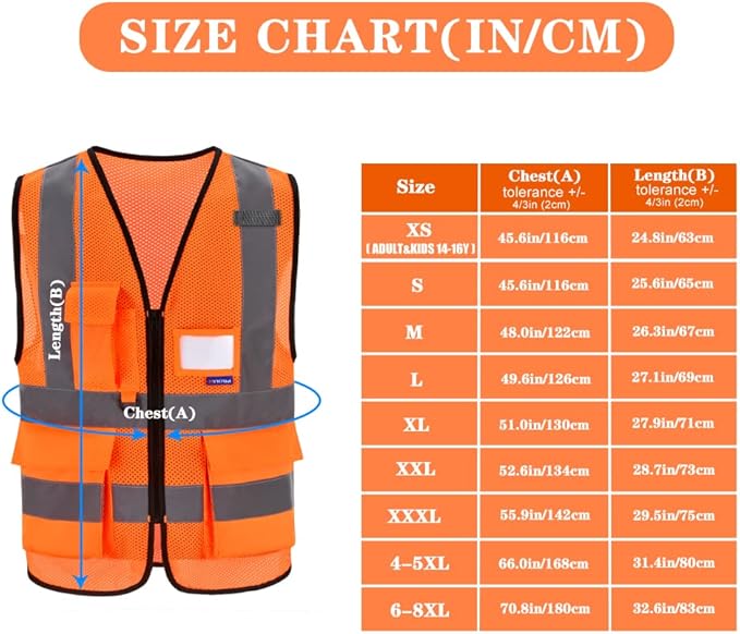 A-SAFETY 6XL 7XL 8XL High Visibility Safety Vest Reflective Multi Pockets BIG AND TALL Working Vest