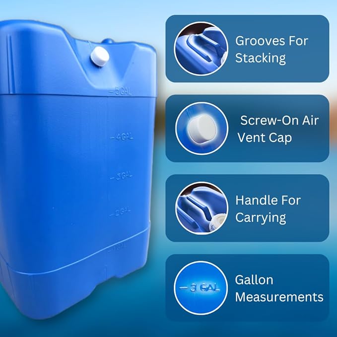 5-Gallon Stackable Water Storage Containers, w/Lids + Spigots, Easy Fill, Survial Supply, Emergency Water Storage for Camping and Disaster Preparedness, RV, Camping, 40 Gallon Set (8 Tanks)