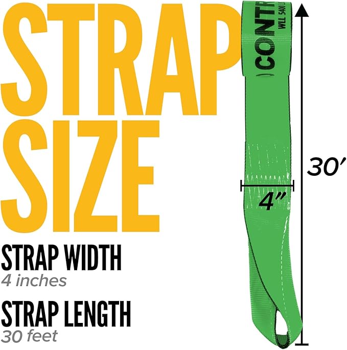 US Cargo Control 4" x 30' Winch Straps with Twisted Sewn Loops (10-Pack), 5,400 LBS Working Load Limit, Heavy Duty Flatbed Tie Downs, Green 4 Inch Straps for Flatbed Trailers and Trucks