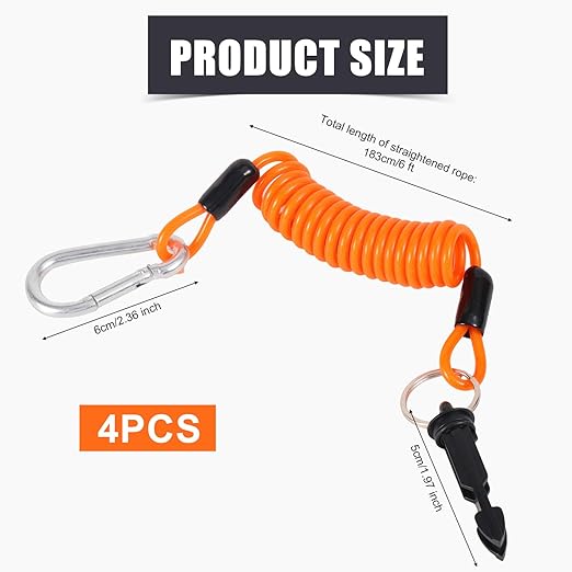 4pcs 183cm/6ft Trailer Breakaway Cable, High Rebound Emergency Brake Cable with Spring Coiled Wire for RV Trailer Towing Emergency Breakaway Switch, RV Camper Accessories (Orange)