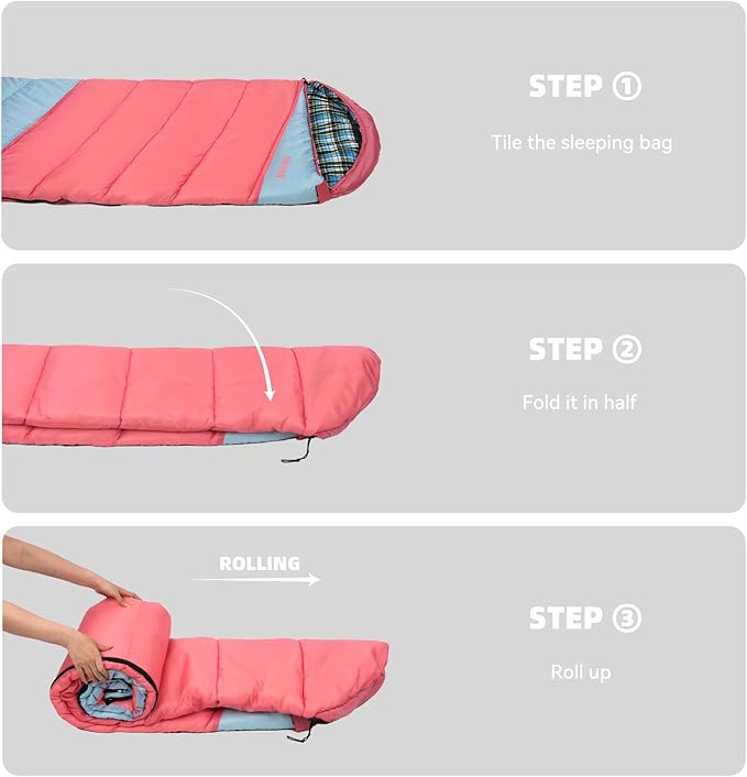 Cotton Flannel Lined Sleeping Bag for Adults Teens Kids, Cold Weather & Warm, 3 Seasons, Lightweight Compact Camping Essentials Equipment, Hiking, Outdoor, Travel
