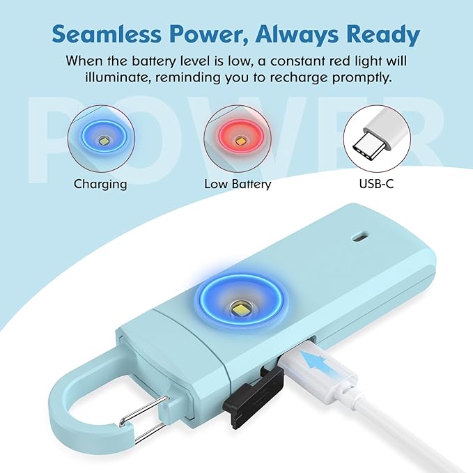 Rechargeable Personal Alarms for Women - Christmas Birthday Gifts for Women, Stocking Stuffers for Teen Girl, Daughter, Safety Keychain Flashlight, Siren Alarm, Travel College Essentials (Aqua)
