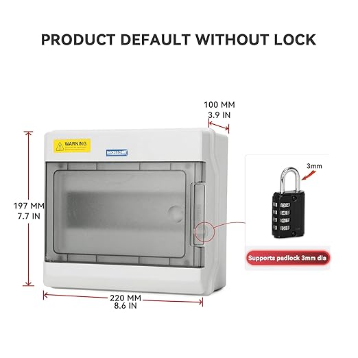 Mollom 9 Way Power Distribution Box with Bus Bars and Din Rail for Miniature Circuit Breaker MCB, Waterproof IP66.Padlock Available for Indoor and Outdoor Use