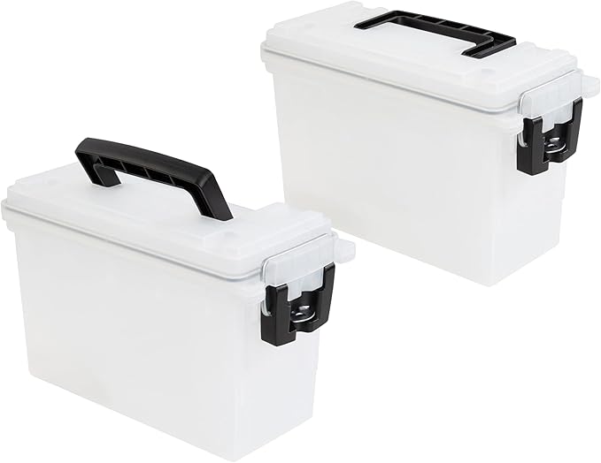 Sheffield 12793 2-Pack Ammo Storage Box, Stackable .30 Cal Field Boxes, Water and Dust Resistant, Lockable Storage Box with Handle, Secures Hunting Gear, Supplies, and Bullets, Made in USA, Frost