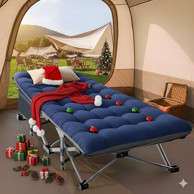 Slsy Folding Camping Cot for Adults with Pad, Padded Portable Sleeping Cots, Camp Bed with Carry Bag for Outdoor Travel, Beach, Hiking