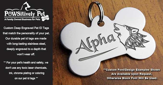 Stainless Steel Custom DEEP Engraved Pet ID Tags Personalized Front/Back Dog Tags for Dogs and Cats - Rectangle 7/8" x1-1/4 (1-Side Engraving)