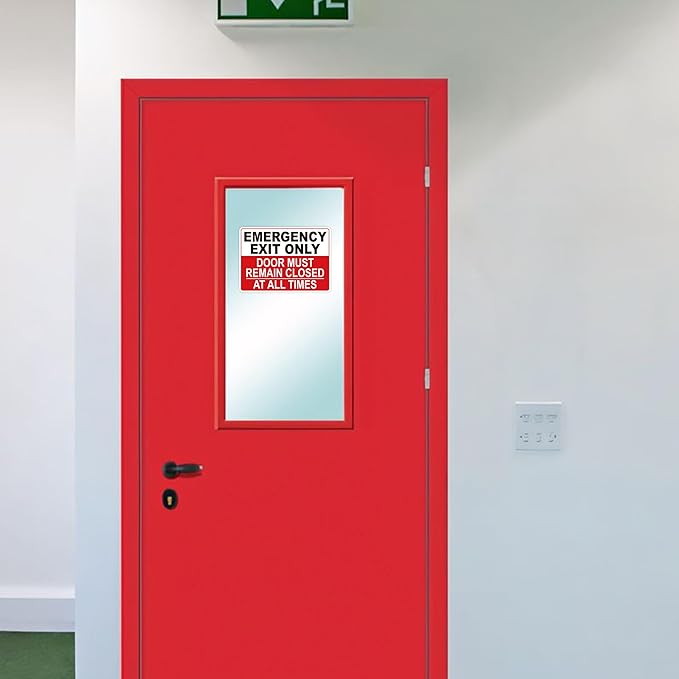 Emergency Exit Only Signs Sticker，Self Adhesive UV, Weather, Scratch, Water & Fade Resistant Door Must Remain Closed At All Times sign for Business, Schools, Offices, Storage Rooms, Hospitals