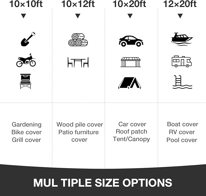 Tarp Waterproof 10 X 12 FT 16 Mil Heavy Duty Tarp Multipurpose Tarps Heavy Duty Waterproof Protective Cover UV All Weather Resistant for Shelter Camping, Green/Brown