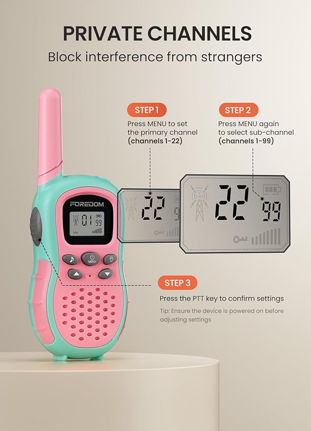 FOREDOM Walkie Talkies for Kids Walkie Talkies Long Range for Girls Age 3 to 12 Year Old Birthday Toys with Flashlight, Lanyards, 2 Pack - Pink