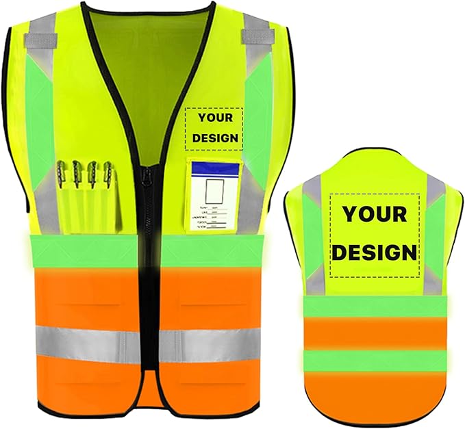 YOWESHOP High Reflective Visibility Safety Vest Custom Your Logo Safety Workwear with Reflective Strips and Pockets