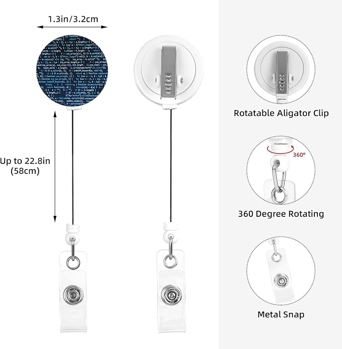 Coding Code Badge Reels Retractable Badge Holder with Clip for Id Name Tag Office Worker Student Teacher Nurse Doctor