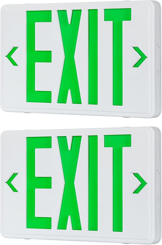 Green Exit Sign, LED Emergency Exit Sign with Battery Backup, Commercial Emergency Exit Light Combo for Business, 2 Adjustable Heads,120V/277V AC, UL-Listed, 2 Pack