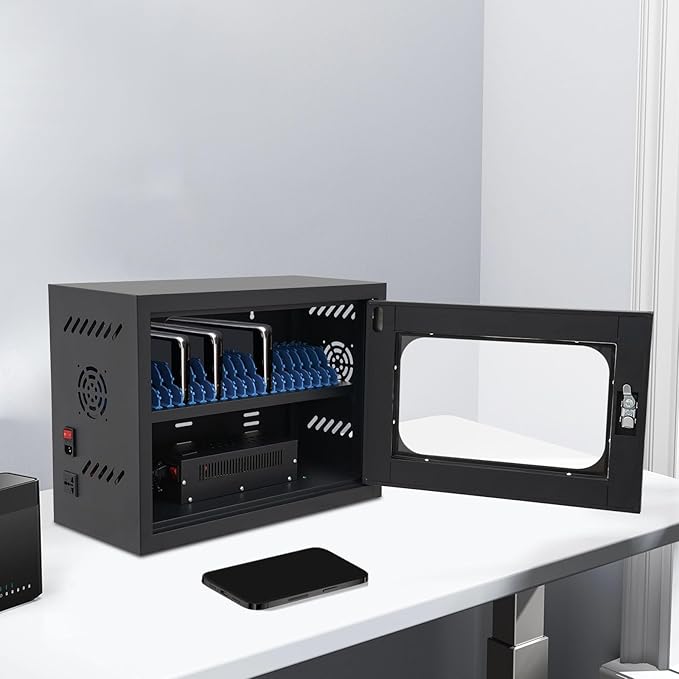 20-Device Charging Station, Charging Cabinet for Cellphones & Tablet Computers, Rechargeable Cellphone Locker Storage Charging Station, Locking Laptop Storage Box with Cable Management