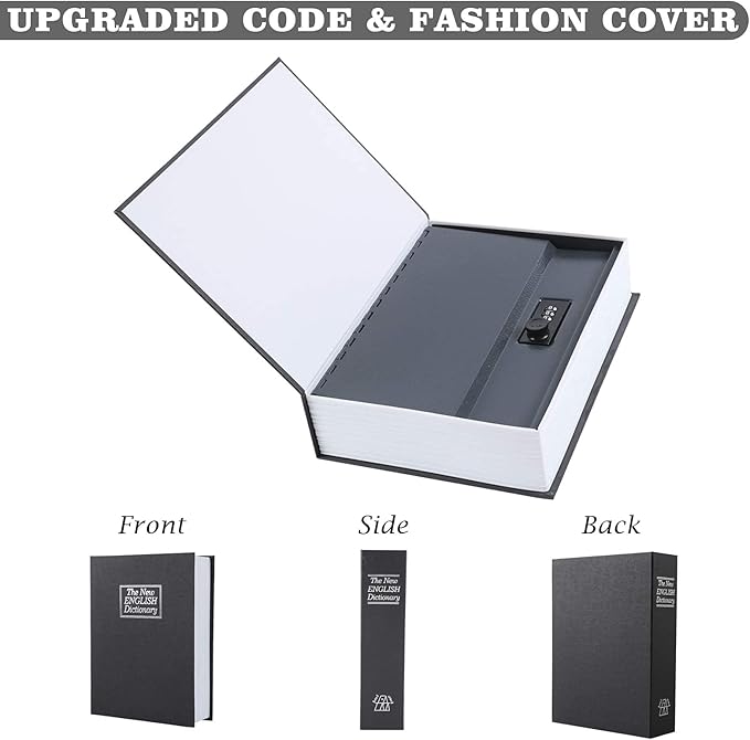 KYODOLED 10.5Inch Diversion Book Safe with Combination Lock, Extra Large Safe Secret Hidden Metal Lock Box,Money Hiding Box,Collection Box,10.5" x 7.8" x 2.6" Black Extra Large