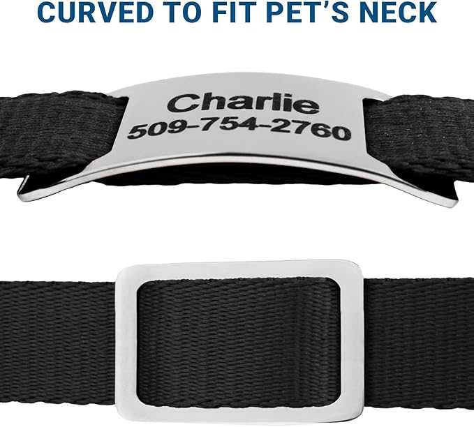 GoTags Slide-On Pet ID Tags, Curved Personalized Dog and Cat, Silent, No Noise Stainless Steel, Custom Engraved in 4 Sizes for Large and Small Pets, Blue