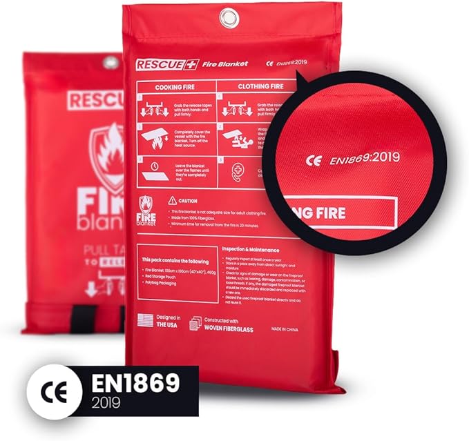 Rescue+ Emergency Fire Blankets – 6 Pack, 40” x 40” Fiberglass Flame Retardant Safety Blanket for Home, Kitchen, Workplace, Travel, Camping, and Car Emergencies