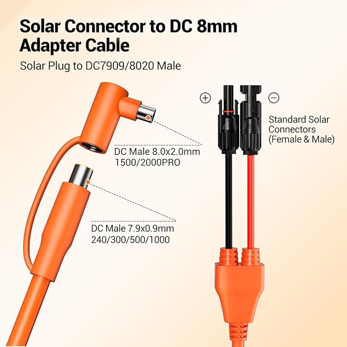 Solar Connector to DC 8mm Adapter Cable, 6FT 12AWG+14AWG Solar Cable with DC8020/7909 Compatible for Jackery Explorer 160 240 500 GZ Yeti BLUETTI Portable Power Station, Solar Generator, Solar Panel