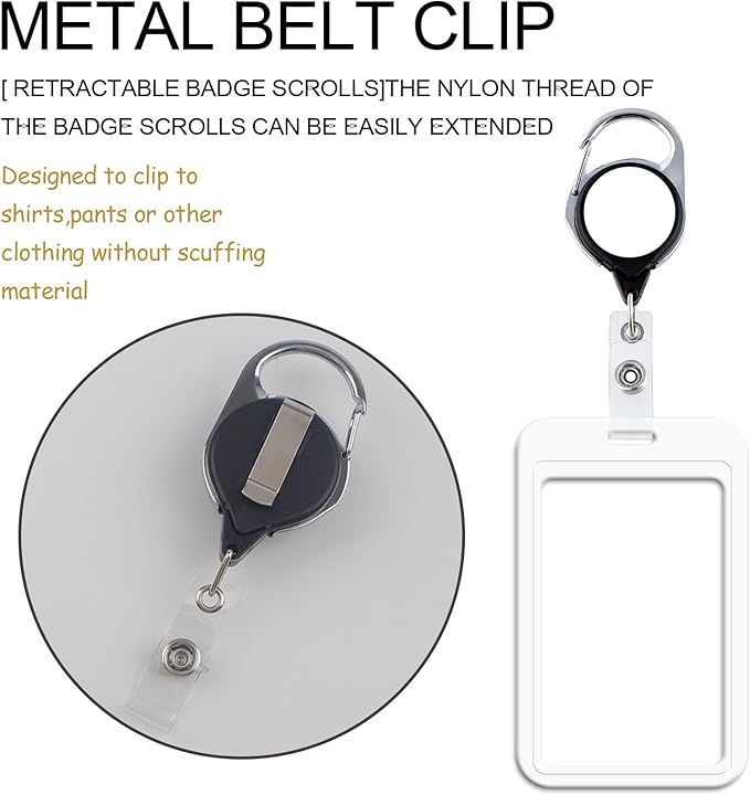 White Lanyards for Id Badges, Vertical Badge Holder with Keychain, Retractable and Breakaway Lanyard for Women Teacher Nurse