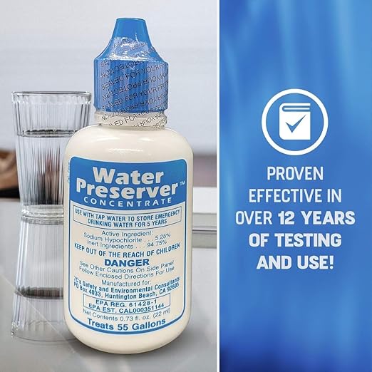 Water Preserver for 55 Gallon Water Tank - Purifies Water for Drinking for 5 Years - Ideal for Emergency Water Storage or Rain Collection - Survival Kit, Earthquake, Hurricane, Emergency Water