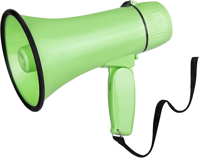 Portable Megaphone 20 Watt Power Megaphone Speaker Bullhorn Voice and Siren/Alarm Modes with Volume Control and Strap (Light Green)